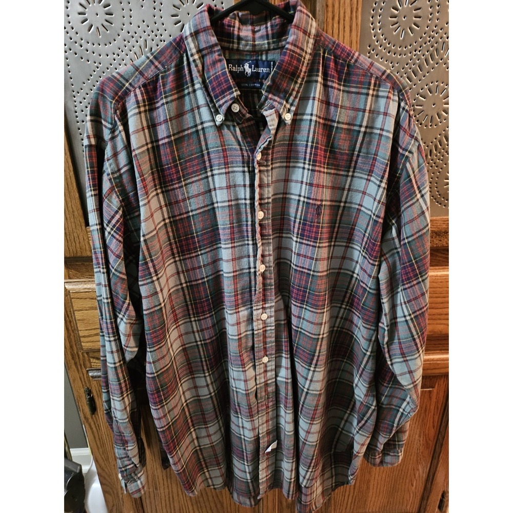Ralph Lauren  Polo Plaid Lightweight  Flannel  Button Down Shirt Sz Large,preppy